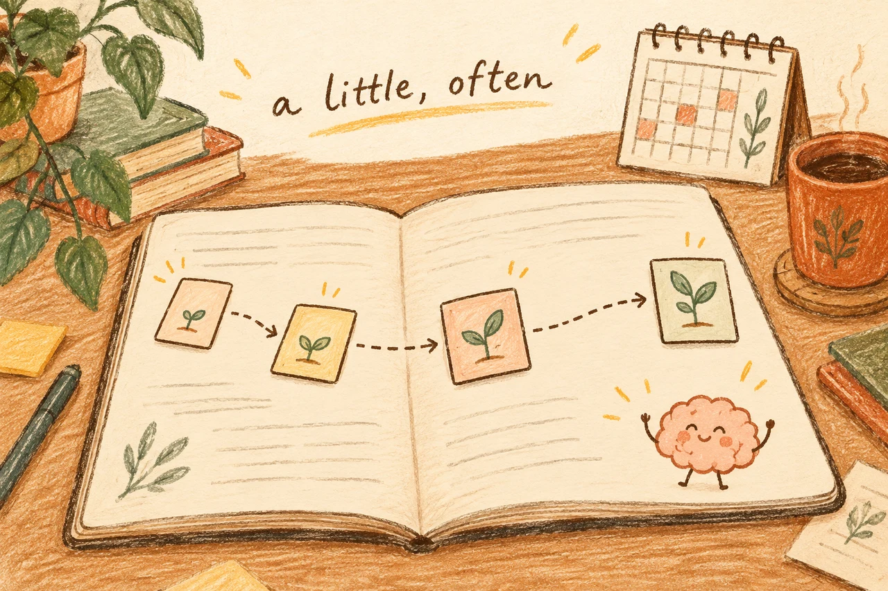 Cover illustration for Spaced repetition: a little, often (and less panic)